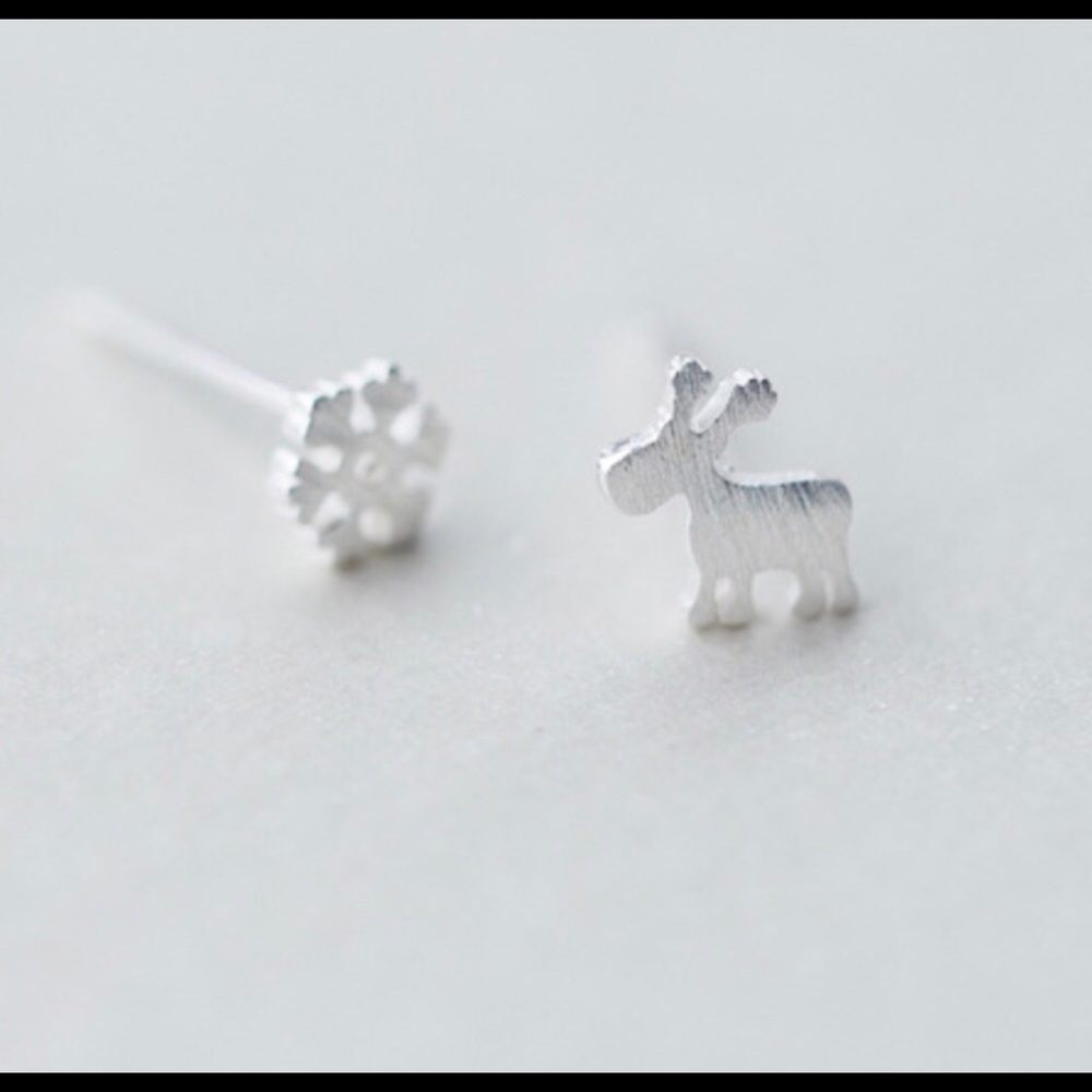 Reindeer and Snowflake Sterling Silver Earring